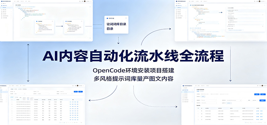 AI内容自动化流水线全流程：OpenCode环境安装项目搭建，多风格提示词库量产图文内容-项目汇