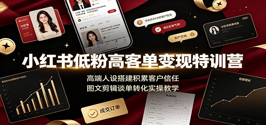 小红书低粉高客单变现特训营：高端人设搭建积累客户信任，图文剪辑谈单转化实操教学-项目汇