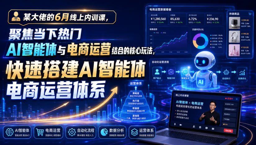 某大佬的6月线上内训课，聚焦当下热门AI智能体与电商运营结合的核心玩法，快速搭建AI智能体电商运营体系-项目汇