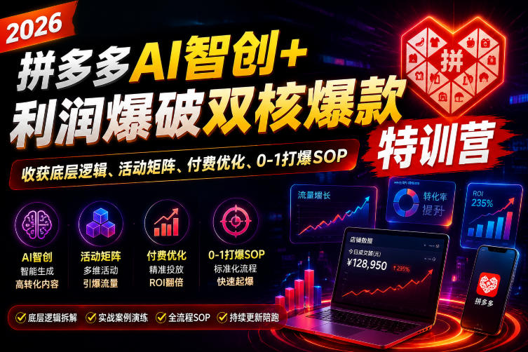 2026拼多多AI智创+利润爆破双核爆款特训营，收获底层逻辑、活动矩阵、付费优化、0-1打爆SOP-项目汇