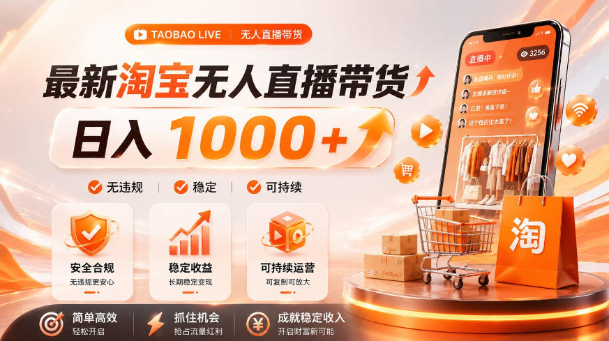 拒绝死工资！淘宝无人直播，让你睡觉都在进账，单设备日入1k+普通人的变现蓝海【揭秘】-项目汇