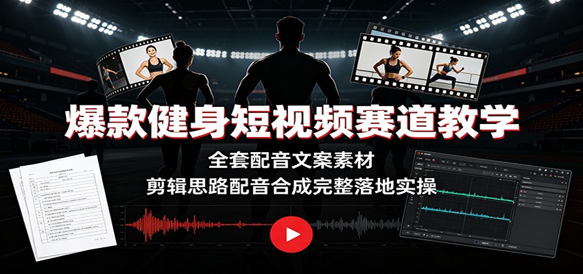 爆款健身短视频赛道教学：全套配音文案素材，剪辑思路配音合成完整落地实操-项目汇