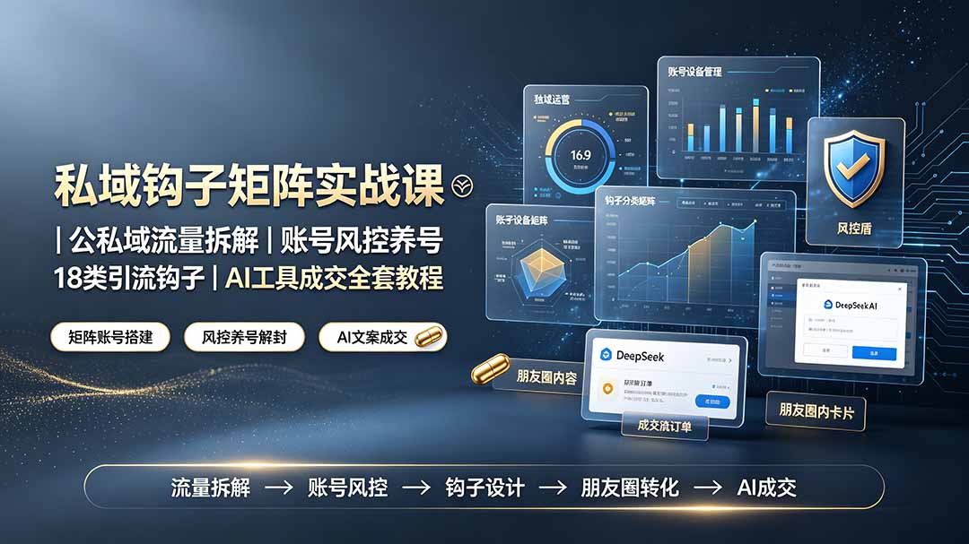 私域钩子矩阵实战课〓公私域流量拆解|账号风控养号|18类引流钩子|AI工具成交全套教程-项目汇