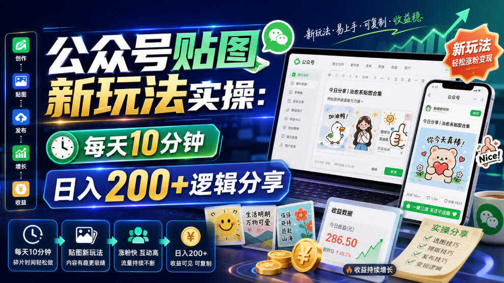 公众号贴图新玩法实操,每天10分钟,日入200+逻辑分享-项目汇