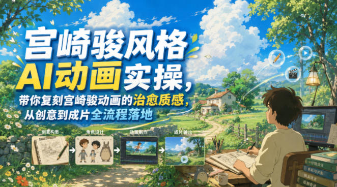 宫崎骏风格AI动画实操，带你复刻宫崎骏动画的治愈质感，从创意到成片全流程落地-项目汇