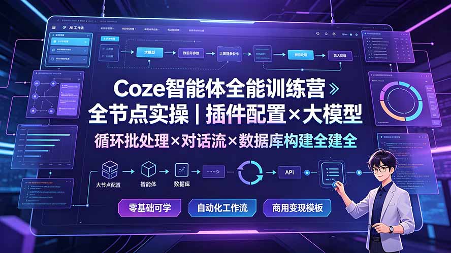 Coze智能体全能训练营:全节点实操|插件配置×大模型×循环批处理×对话流×数据库构建全教学-项目汇
