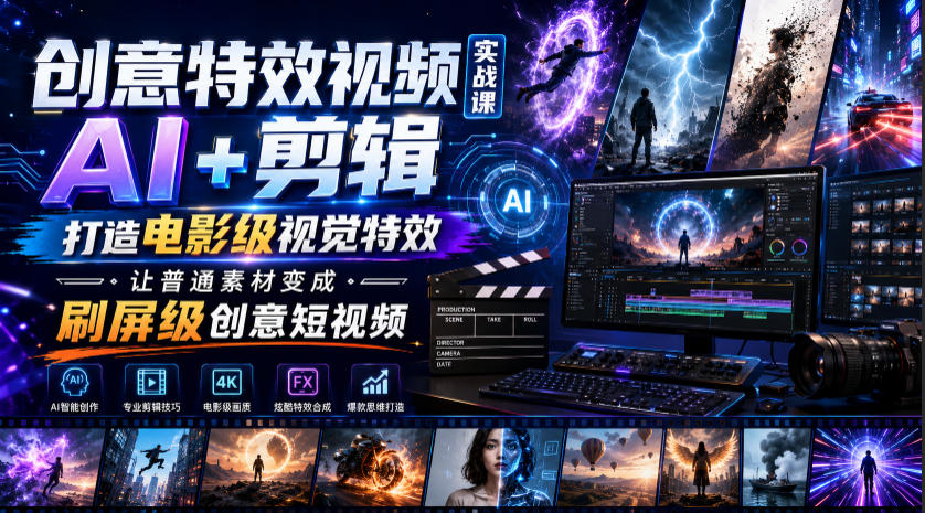创意特效视频实战课,AI+剪辑打造电影级视觉特效,让普通素材变成刷屏级创意短视频-项目汇
