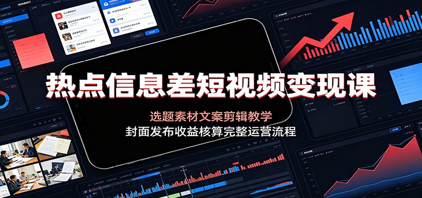 热点信息差短视频变现课：选题素材文案剪辑教学，封面发布收益核算完整运营流程-项目汇