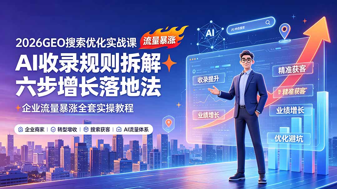 2026GEO搜索优化实战课:AI收录规则拆解|六步增长落地法|企业流量暴涨全套实操教程-项目汇