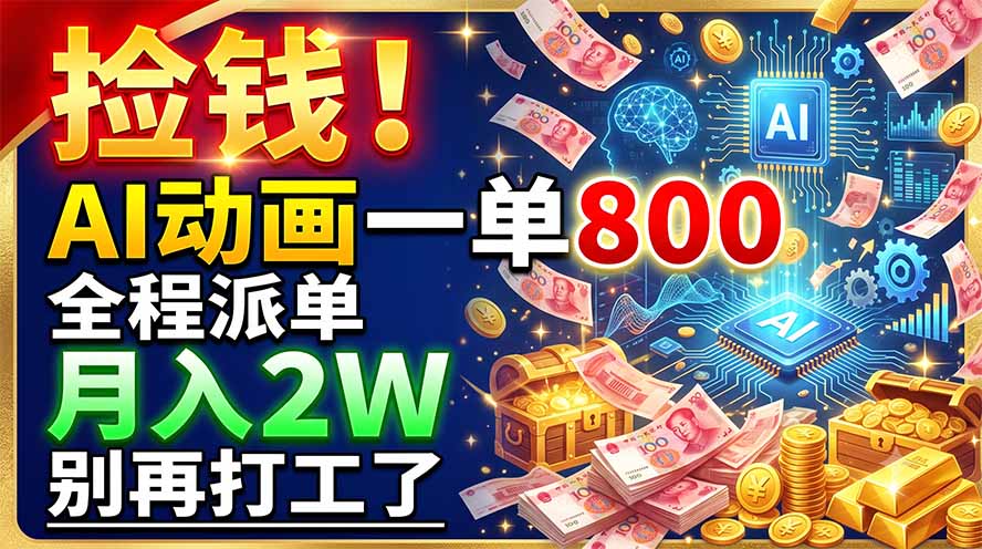 捡钱！AI动画一单800，全程派单，月入2W，别再打工了-项目汇