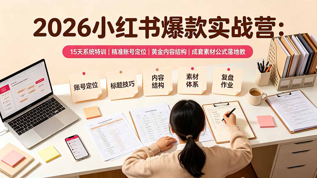 2026小红书爆款实战营:15天系统特训|精准账号定位|黄金内容结构|成套素材公式落地教程-项目汇