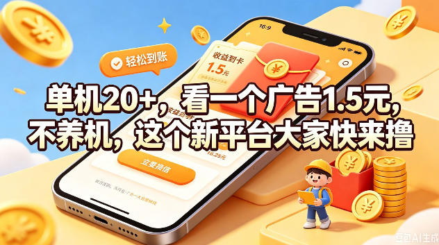 单机20+，看一个广告1.5米，不养机，这个新平台大家快来撸【揭秘】-项目汇