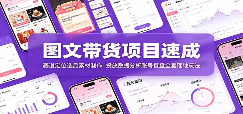 图文带货项目速成：赛道定位选品素材制作，投放数据分析账号复盘全套落地玩法-项目汇
