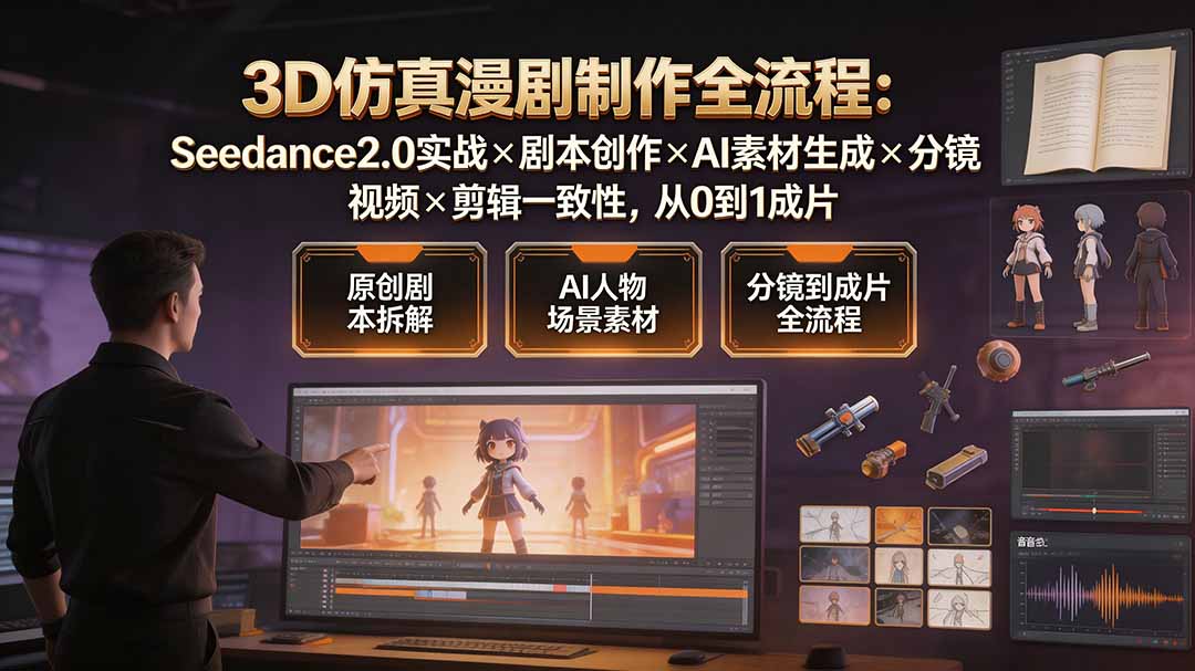 3D仿真漫剧制作全流程：Seedance2.0实战×剧本创作×AI素材生成×分镜视频×剪辑一致性，从0到1成片-项目汇