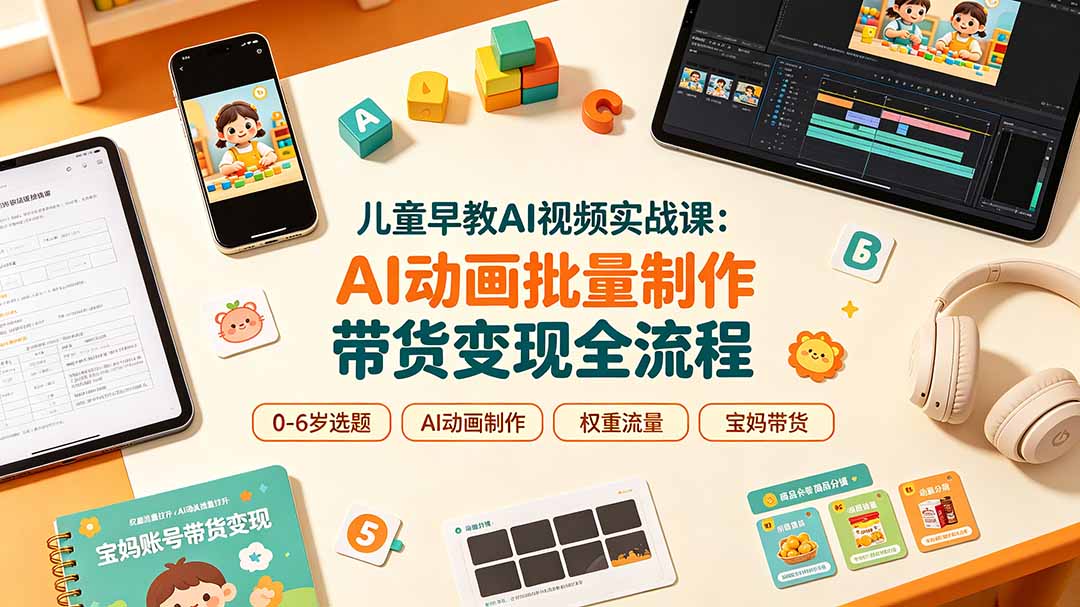 儿童早教AI视频实战课：0-6岁认知选题｜AI动画批量制作｜权重流量拉升｜宝妈账号带货变现全流程-项目汇