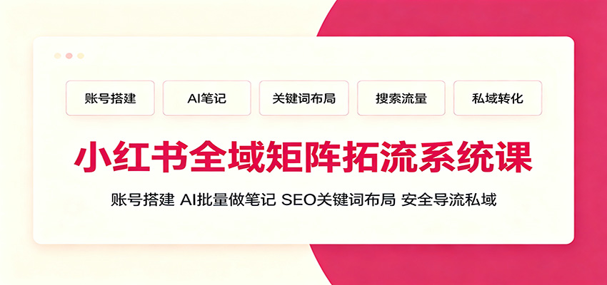小红书全域矩阵拓流系统课：账号搭建、AI批量做笔记，SEO关键词布局、安全导流私域-项目汇