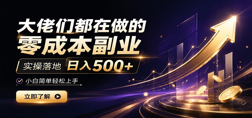 大佬们都在做的零成本副业，实操落地日入500+，小白一秒上手-项目汇