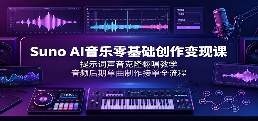 Suno AI音乐零基础创作变现课：提示词声音克隆翻唱教学，音频后期单曲制作接单全流程-项目汇