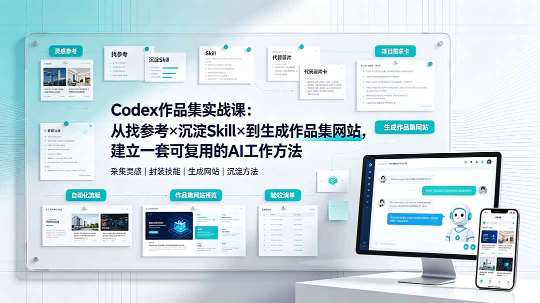 Codex作品集实战课：从找参考×沉淀Skill×到生成作品集网站，建立一套可复用的AI工作方法-项目汇