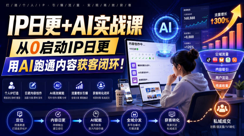 IP日更+AI实战课，从0启动IP日更，IP置顶视频制作+100条选题库搭建+10条日更规划，用AI跑通内容获客闭环!-项目汇