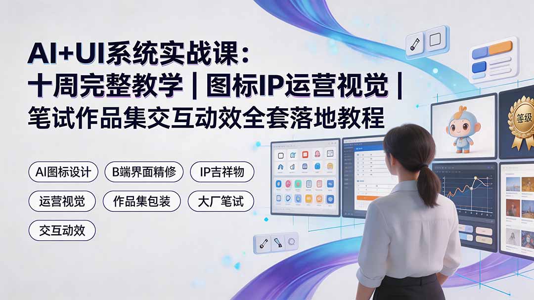 AI+UI系统实战课:十周完整教学|图标IP运营视觉|笔试作品集交互动效全套落地教程-项目汇