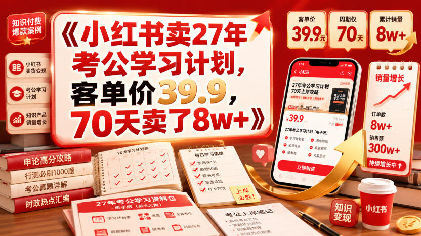 小红书卖27年考公学习计划，客单价39.9，70天卖了8w+！-项目汇