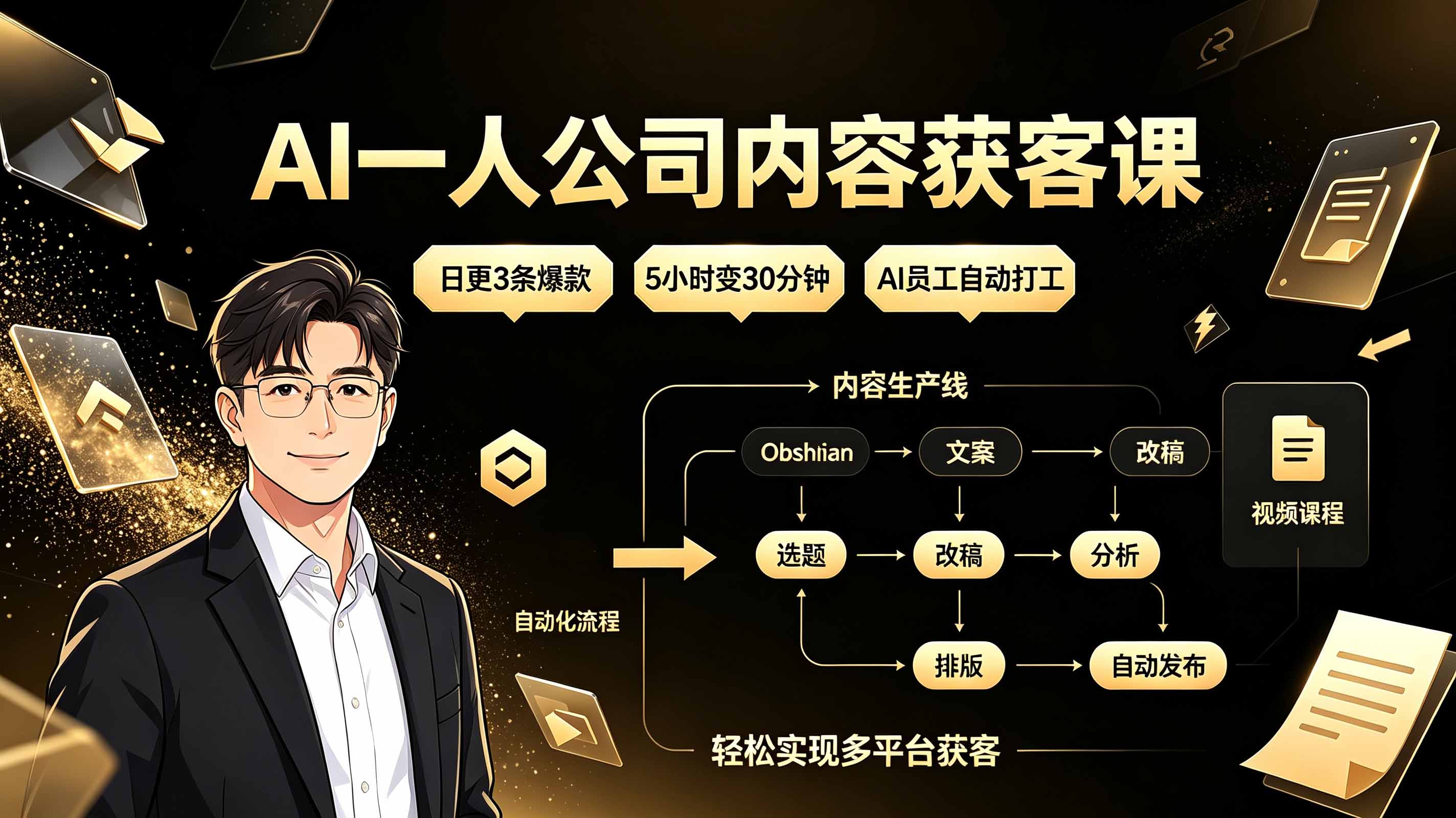 AI一人公司内容获客课:日更3条爆款×5小时变30分钟×AI员工自动打工,轻松实现多平台获客-项目汇