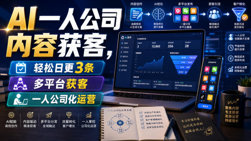 AI一人公司内容获客,轻松日更3条,多平台获客,一人公司化运营-项目汇