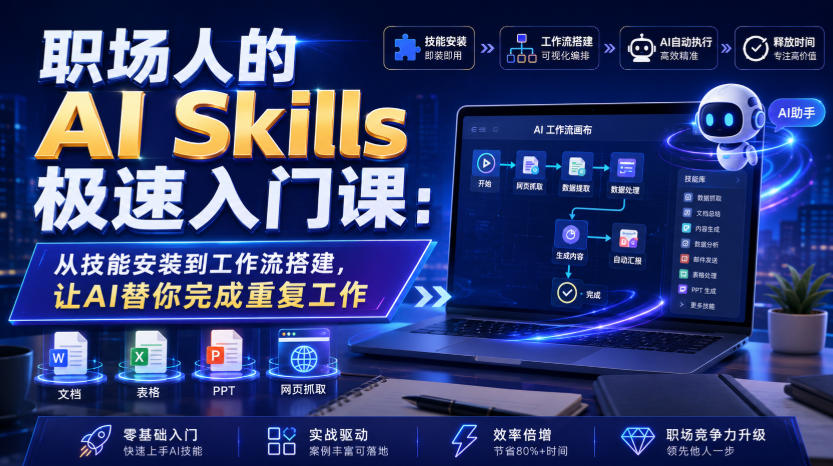 职场人的AI Skills极速入门课:从技能安装到工作流搭建,让AI替你完成重复工作-项目汇