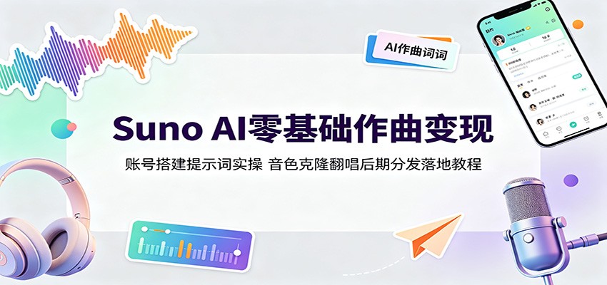 Suno AI零基础作曲变现:账号搭建提示词实操,音色克隆翻唱后期分发落地教程-项目汇