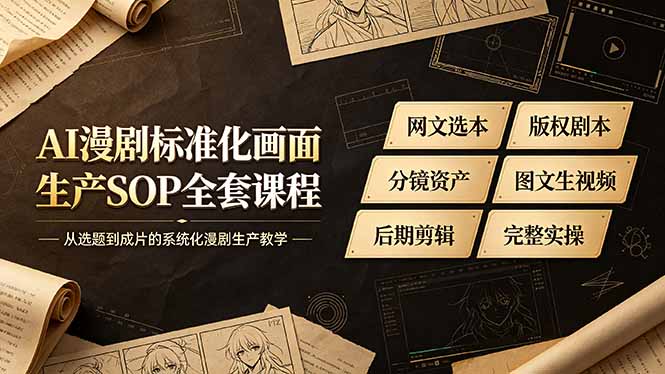 AI漫剧标准化画面生产SOP全套课程-更新,网文选本版权剧本分镜资产全覆盖,图文生视频后期剪辑完整实操教学-项目汇