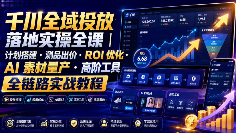 千川全域投放落地实操全课|计划搭建・测品出价・ROI优化・AI素材量产・高阶工具全链路实战教程-项目汇