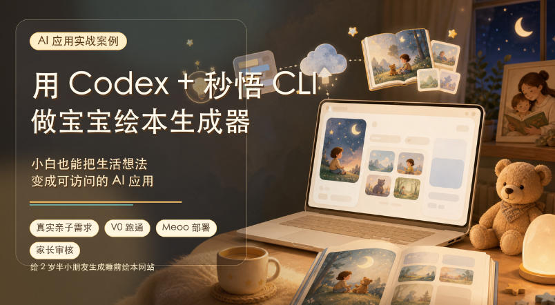 AI应用实战案例,用Codex+秒悟CLl做宝宝绘本生成器,小白也能把生活想法变成可访问的AI应用-项目汇