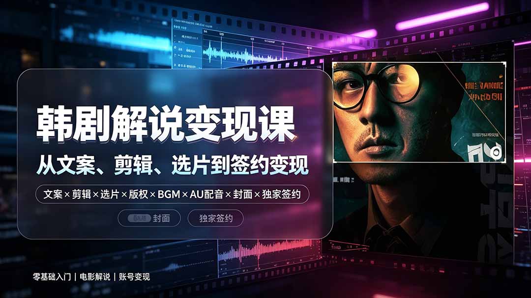 抖音270W粉丝博主亲授韩剧解说课:文案×剪辑×选片×版权×BGM×AU配音×封面×独家签约,零基础到变现-项目汇