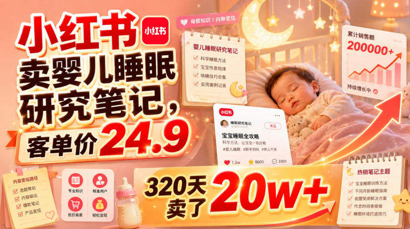 小红书卖婴儿睡眠研究笔记，客单价24.9，320天卖了20w+-项目汇