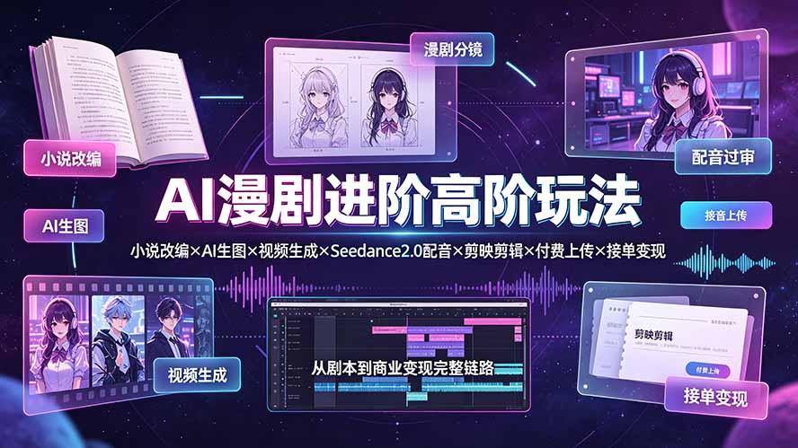 AI漫剧进阶高阶玩法:小说改编×AI生图×视频生成×Seedance2.0配音×剪映剪辑×付费上传×接单变现-项目汇