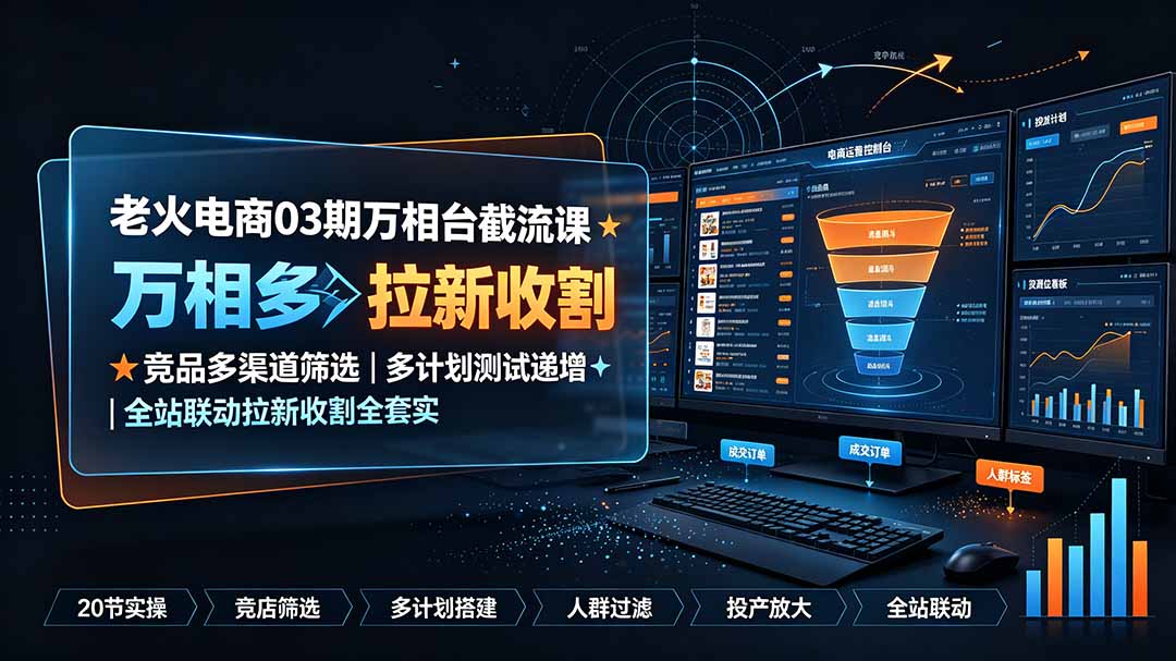 老火电商03期万相台截流课:竞品多渠道筛选|多计划测试递增|全站联动拉新收割全套实操教学-项目汇