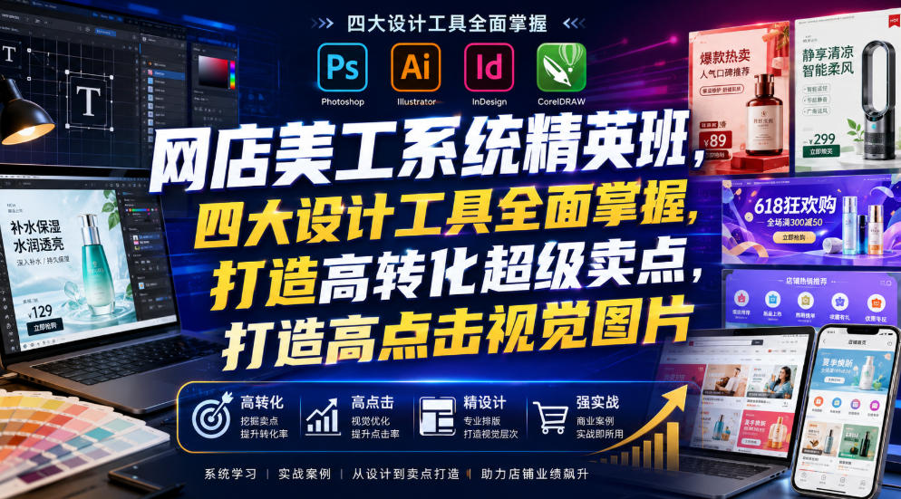 网店美工系统精英班，四大设计工具全面掌握，打造高转化超级卖点，打造高点击视觉图片(2026年7月)-项目汇