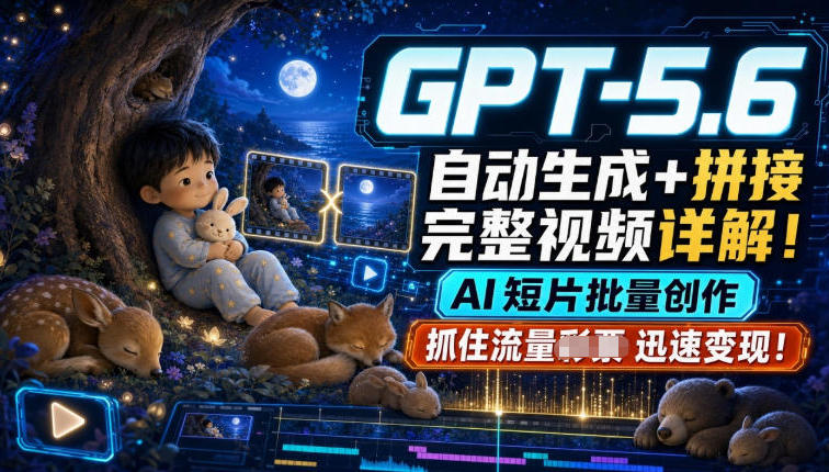 GPT-5.6自动生成+拼接完整视频详解,AI短片批量创作,抓住流量迅速变现!-项目汇