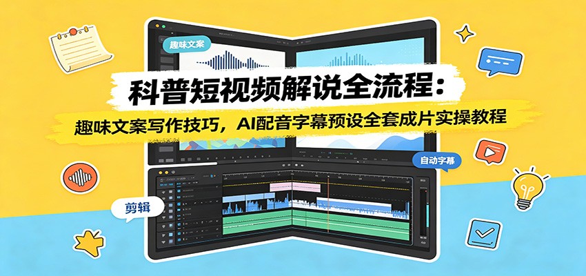 科普短视频解说全流程：趣味文案写作技巧，AI配音字幕预设全套成片实操教程-项目汇