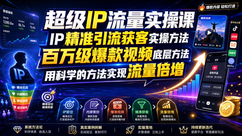 超级IP流量实操课，IP精准引流获客实操方法，百万级爆款视频底层方法，用科学的方法实现流量倍增-项目汇