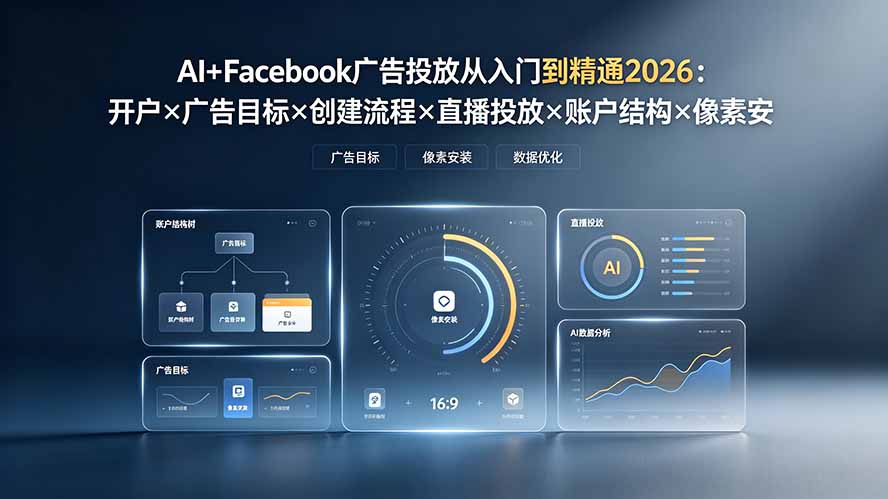 AI+Facebook广告投放从入门到精通2026：开户×广告目标×创建流程×直播投放×账户结构×像素安装×AI赋能-项目汇