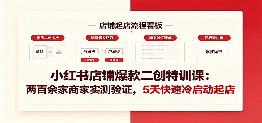 小红书店铺爆款二创特训课：两百余家商家实测验证，5天快速冷启动起店-项目汇