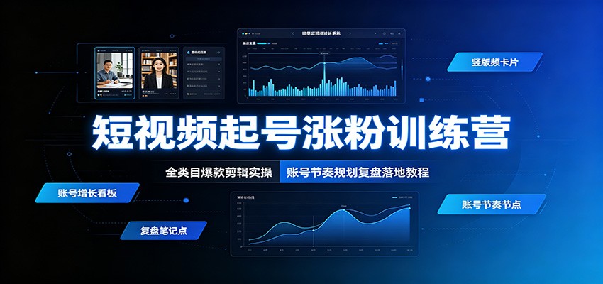 短视频起号涨粉训练营:全类目爆款剪辑实操,账号节奏规划复盘落地教程-项目汇