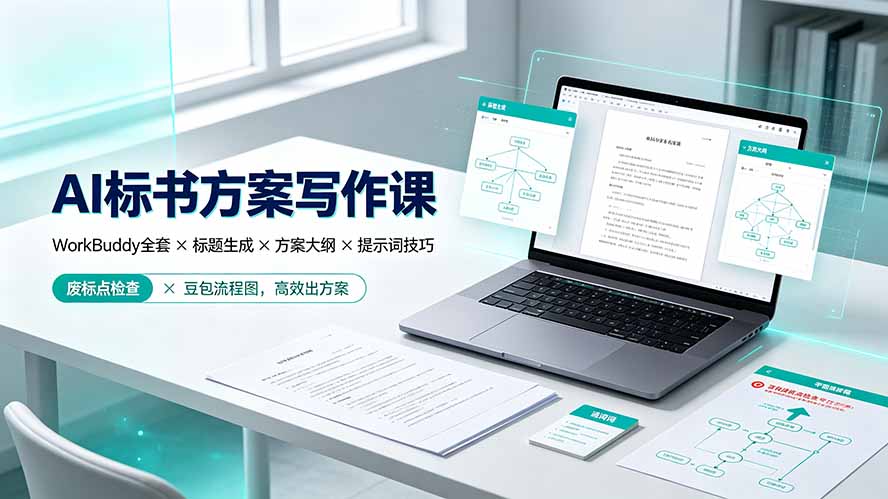AI标书方案写作课:WorkBuddy全套×标题生成×方案大纲×提示词技巧×废标点检查×豆包流程图,高效出方案-项目汇
