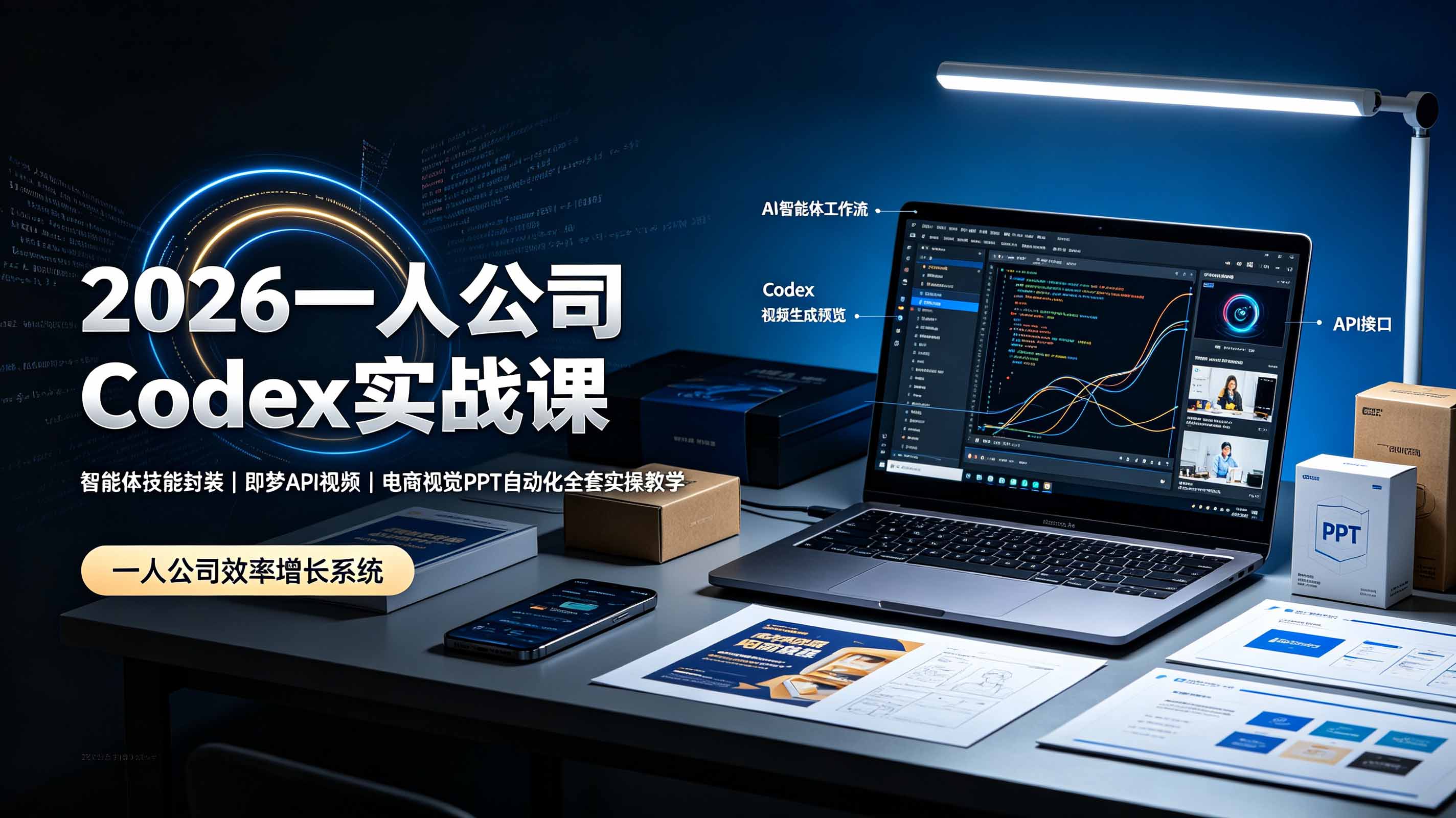 2026一人公司Codex实战课◆智能体技能封装|即梦API视频|电商视觉PPT自动化全套实操教学-项目汇