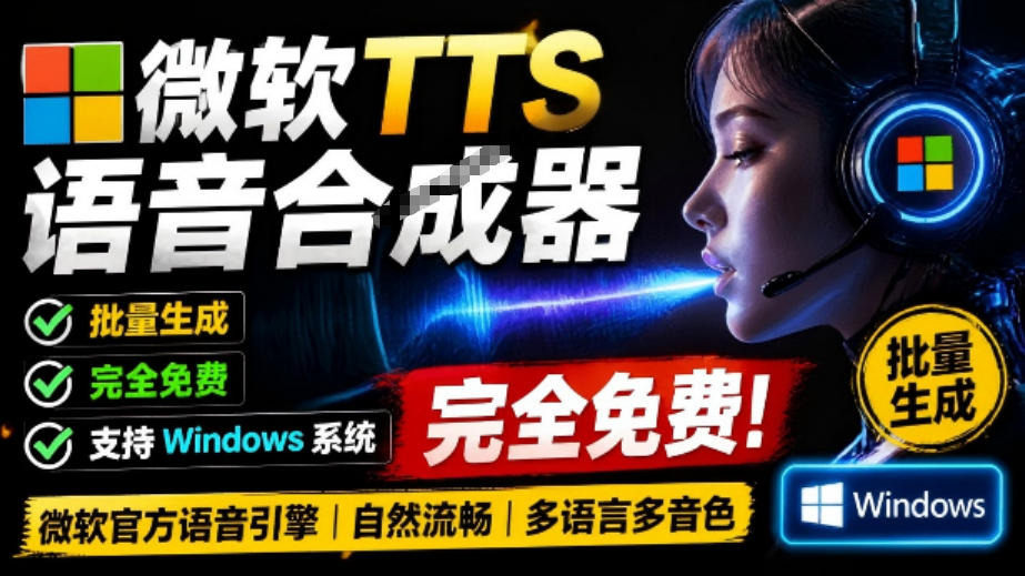 微软TTS免费语音配音生成器,完全免费,支持多语音、多音色选择,Windows系统专用TTS语音合成器-项目汇