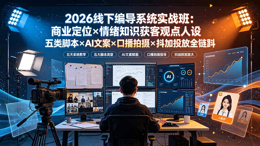 2026线下编导系统实战班:商业定位×情绪知识获客观点人设五类脚本×AI文案×口播拍摄×抖加投放全链路-项目汇