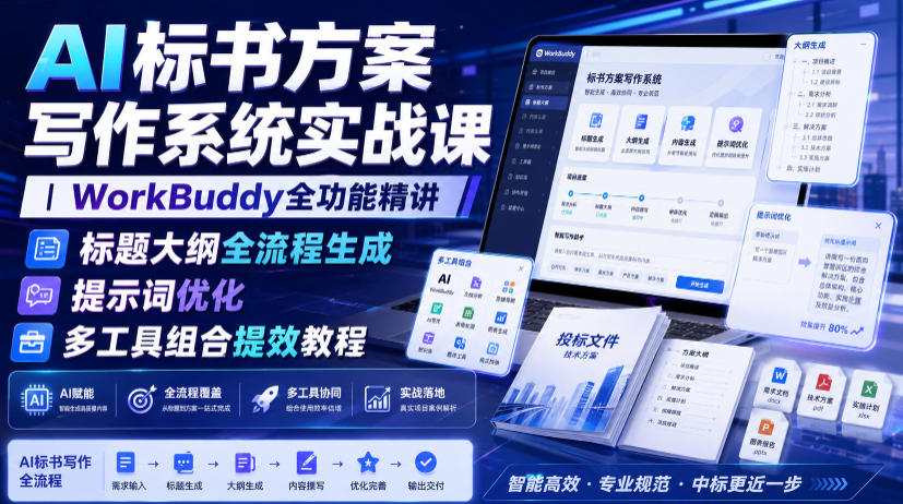 AI标书方案写作系统实战课｜WorkBuddy全功能精讲・标题大纲全流程生成・提示词优化・多工具组合提效教程-项目汇