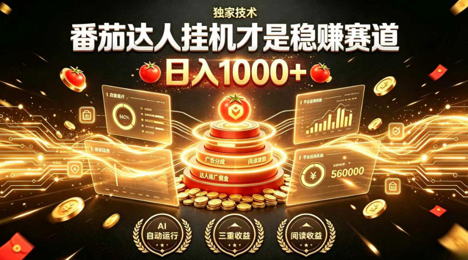 别再瞎找副业!番茄达人挂G才是稳賺赛道,日入1000+,全程傻瓜式操作,可矩阵放大【揭秘】-项目汇